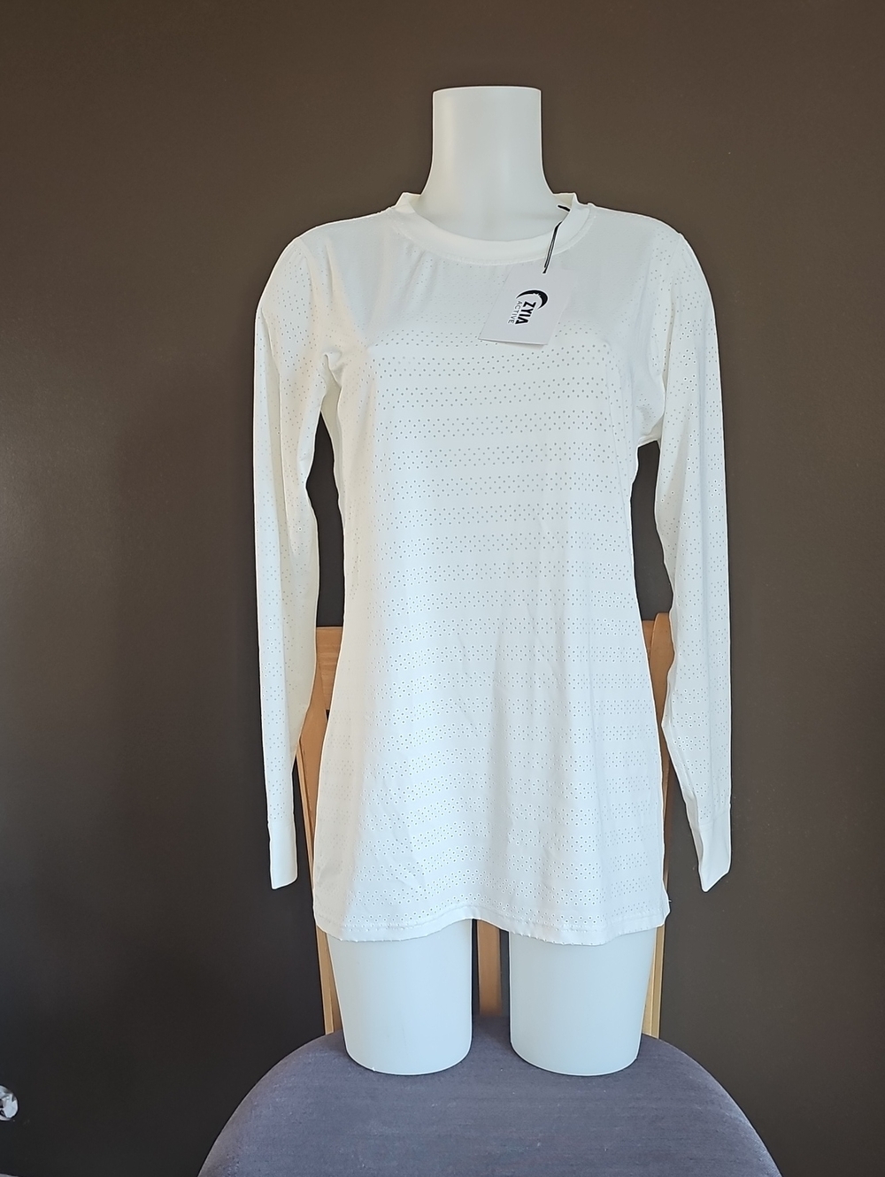 ZYIA White Long-Sleeve Eyelet Tee